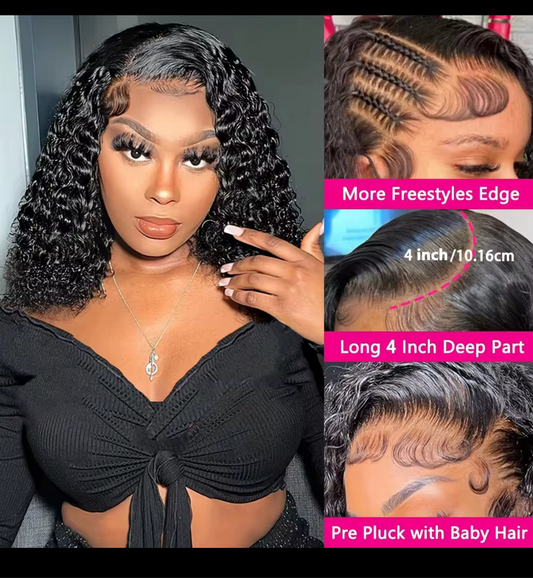 Deep Wave 13X4 Lace Front Wigs Short Bob Wig Brazilian Virgin Human Hair Pre Plucked With Baby Hair Natural 4x4