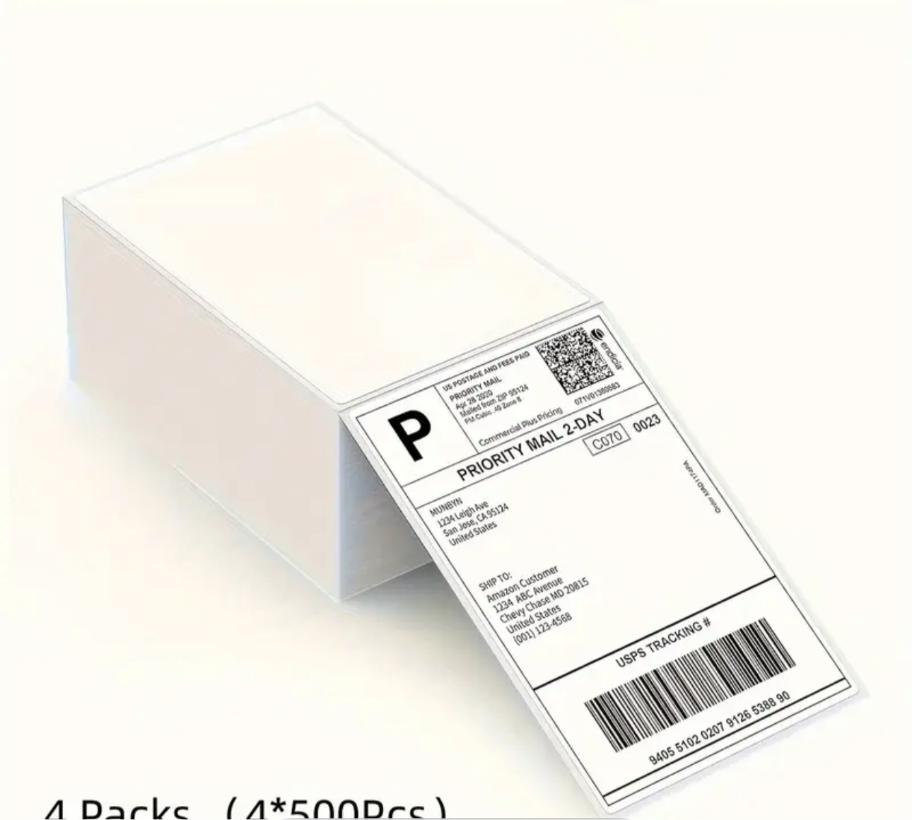 500/1000/1500/2000 Sheets 4x6 Inch White Thermal Label Paper for Express & Logistics - 100x150mm Compatible with Thermal Label Printers (500 Sheets/Stack)