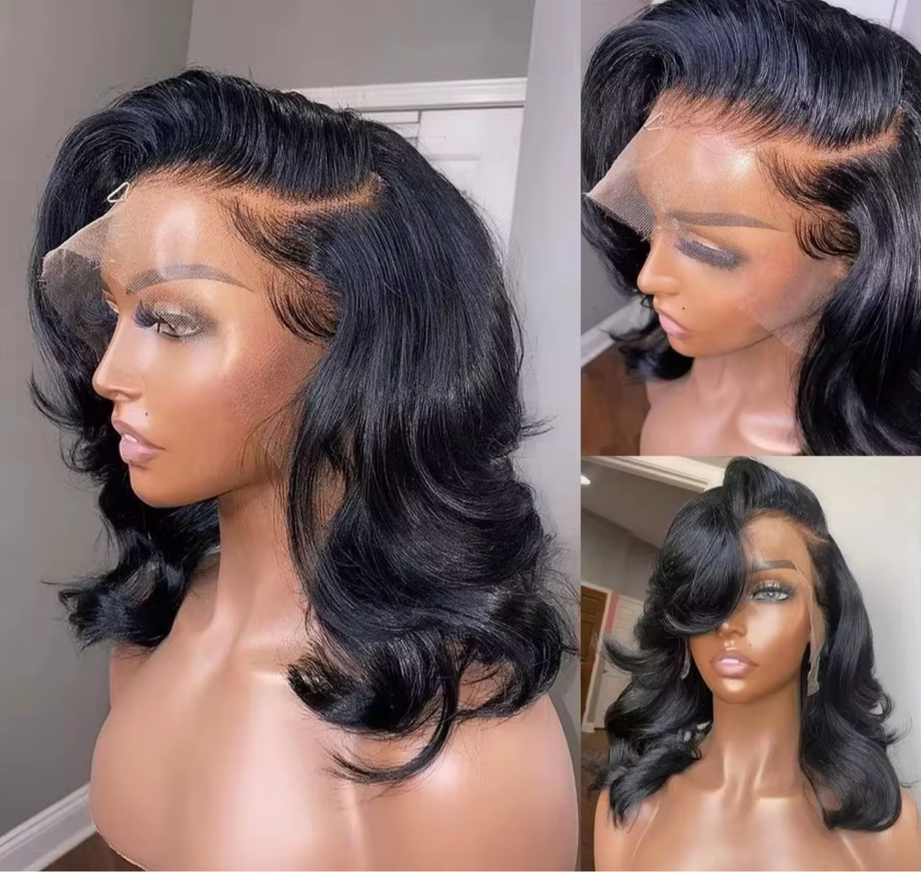 Brazilian Short Bob Body Wave 13x4 Transparent Lace
Front Human Hair Wigs Transparent Lace Frontal Closure