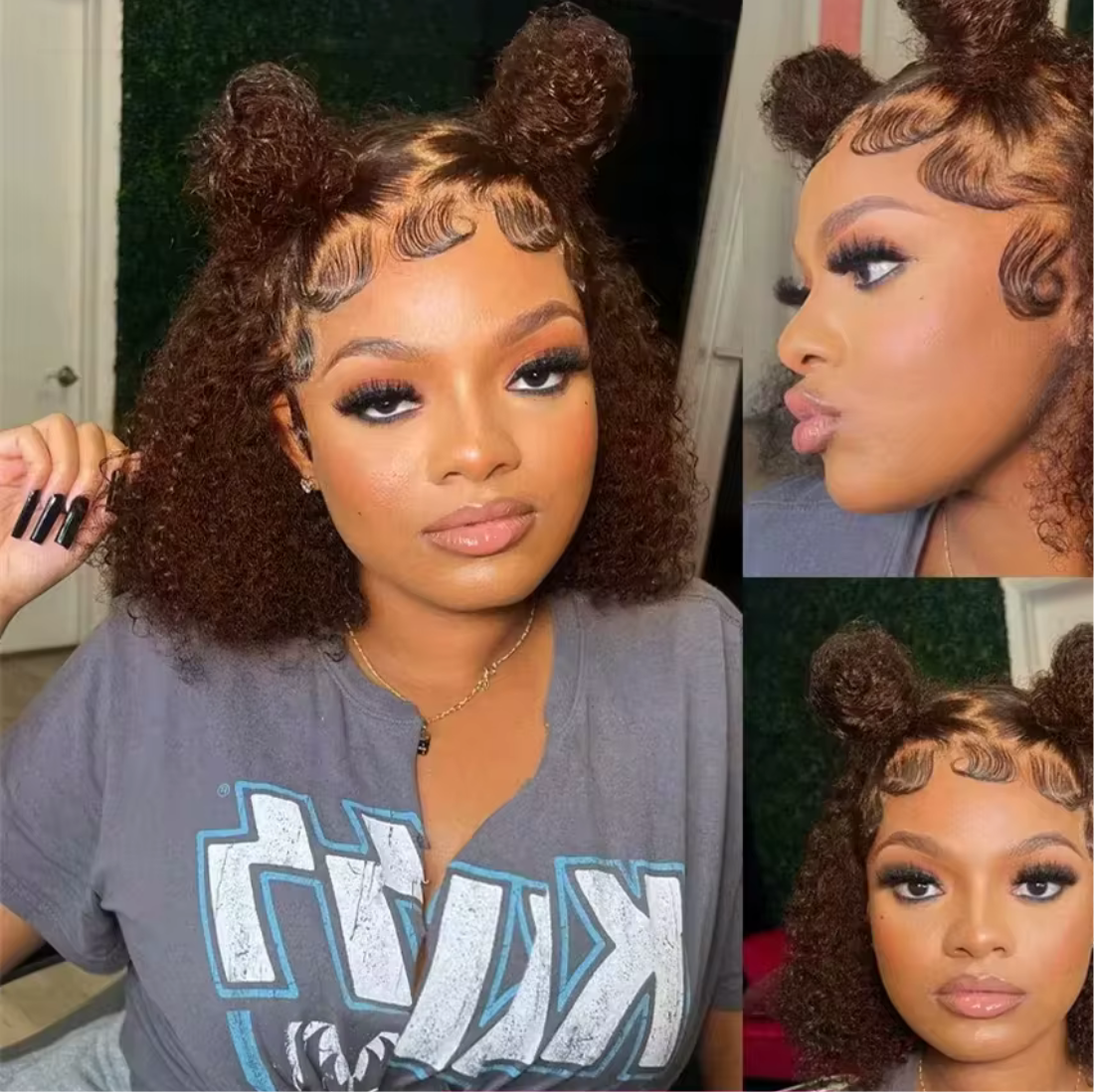 Brown Kinky Curly Short Bob Wig 13x4 Bob Wigs Brazilian Water Deep Wave Human Hair Wig Preplucked for Womanv