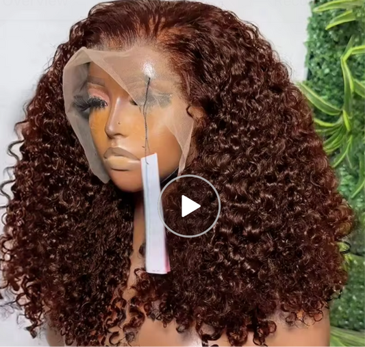 Brown Kinky Curly Short Bob Wig 13x4 Bob Wigs Brazilian Water Deep Wave Human Hair Wig Preplucked for Womanv