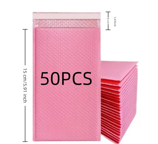 50pcs Pink Bubble Mailer Bags, Self-Sealing Waterproof Packaging Envelopes