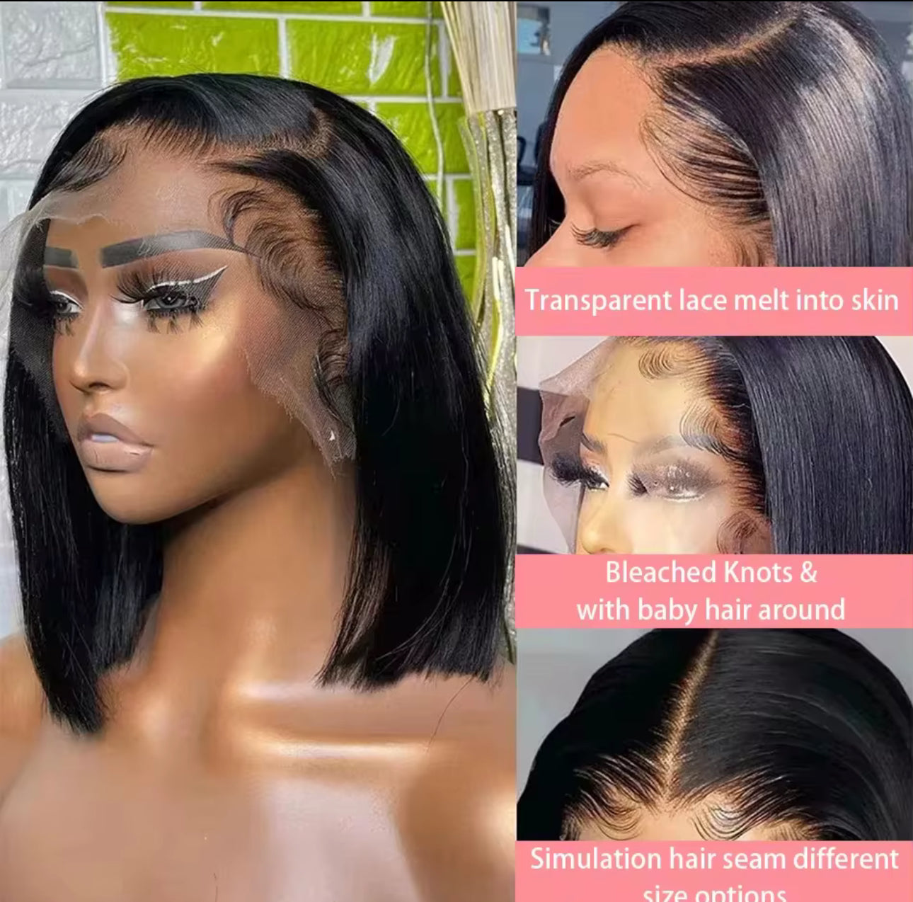 13x4 short Bob Lace Wig Brazilian Straight Lace Closure